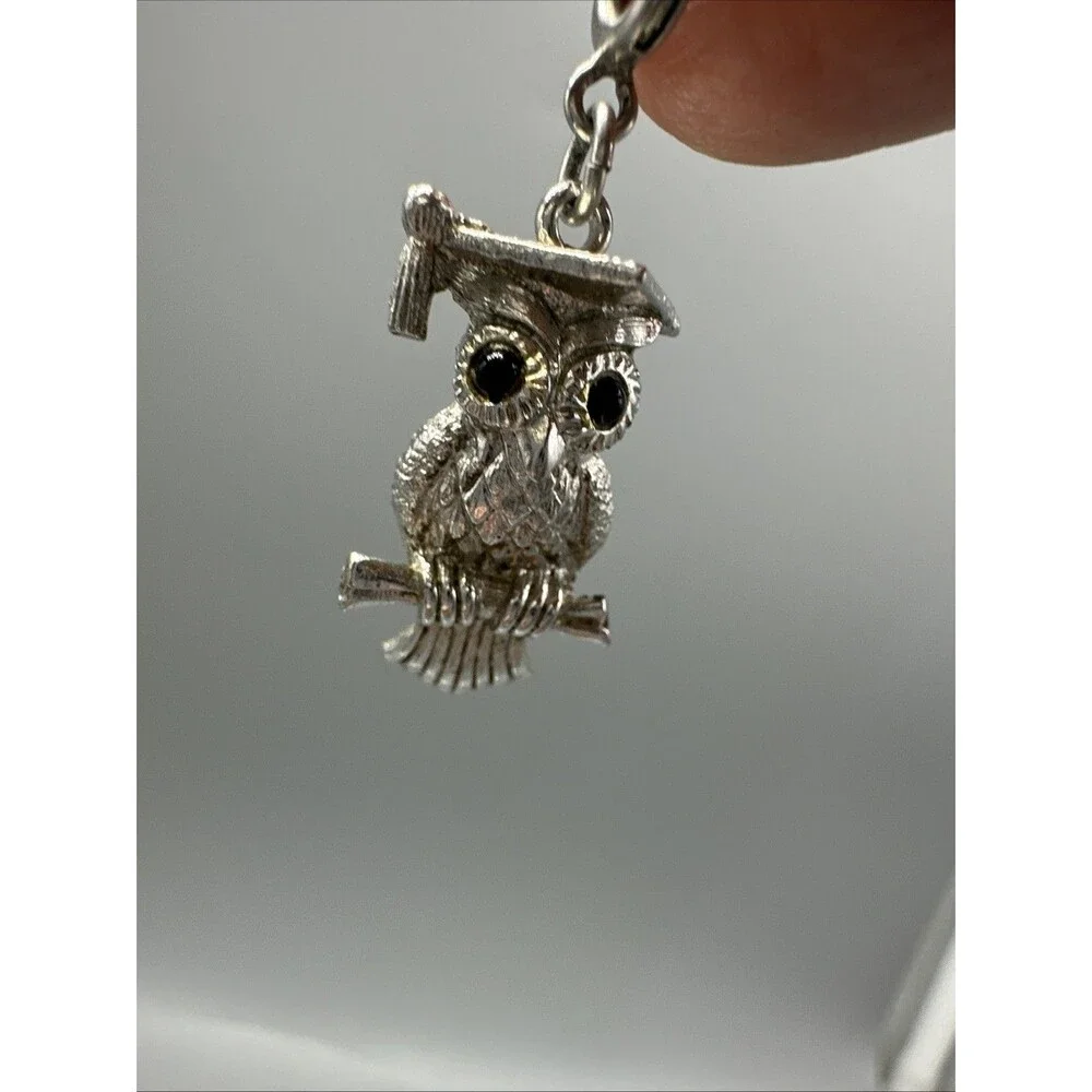 Monet Owl In Graduation Cap Charm Silver Tone Black Eyed Cuteness Sweet